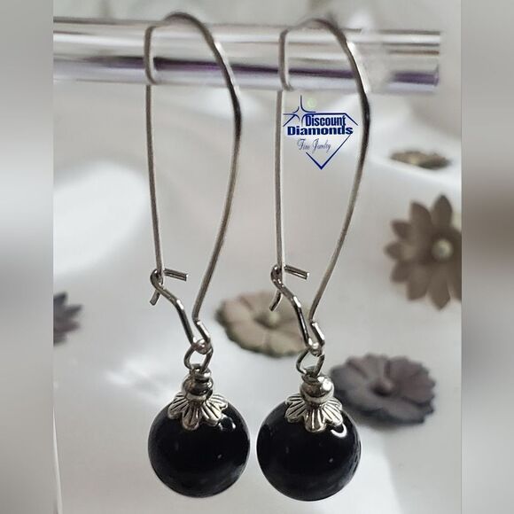 Black South Sea Shell 10 mm Pearl Earrings Wire Hook on 925 Silver - Picture 2 of 3